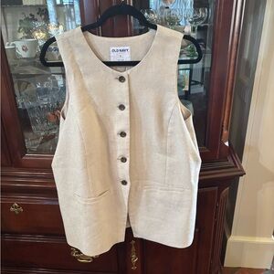 Old Navy Beige Linen Blend Button-Up Vest